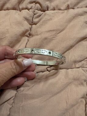 Coach Silver Logo Cutout Bangle Bracelet